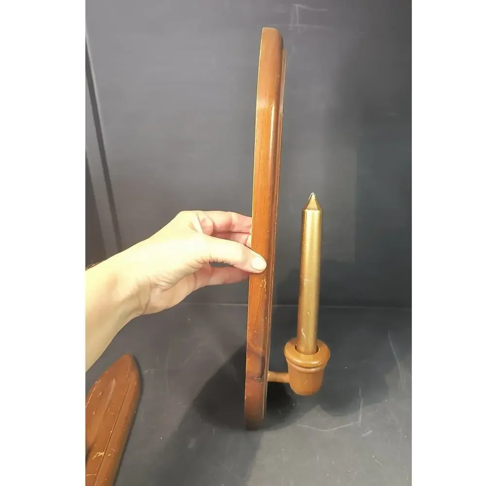 1814.  Pair of 2 Wooden Candle Wall Sconces Vintage 15 Inch